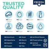 FREEDA Pastillas visibles en frasco muestran textura suave y agradable