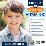 Gomitas Freeda vitamina C sabor naranja sin azucar, ideales como snack.
