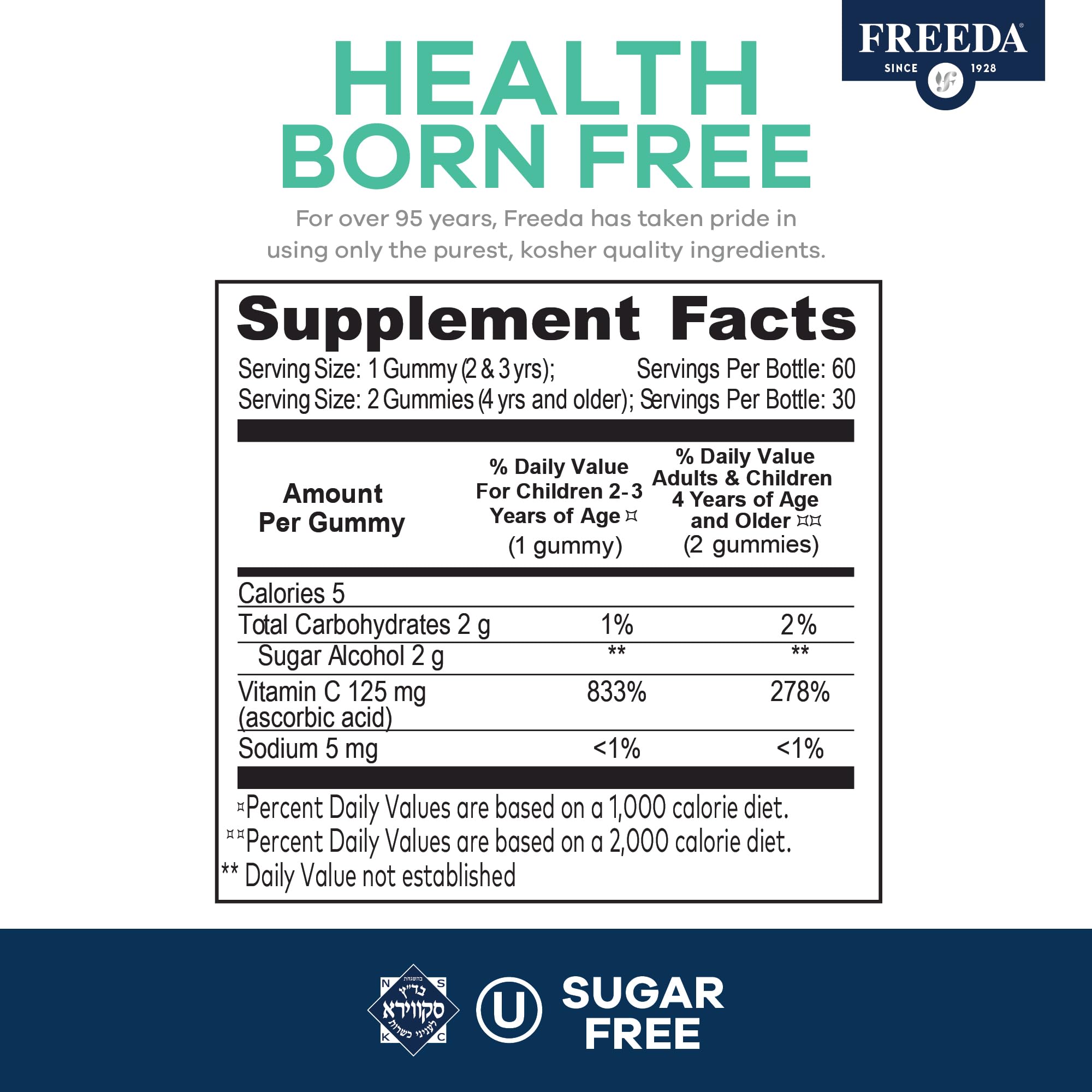 Freeda vitamina C para toda la familia, consumo diario recomendado.