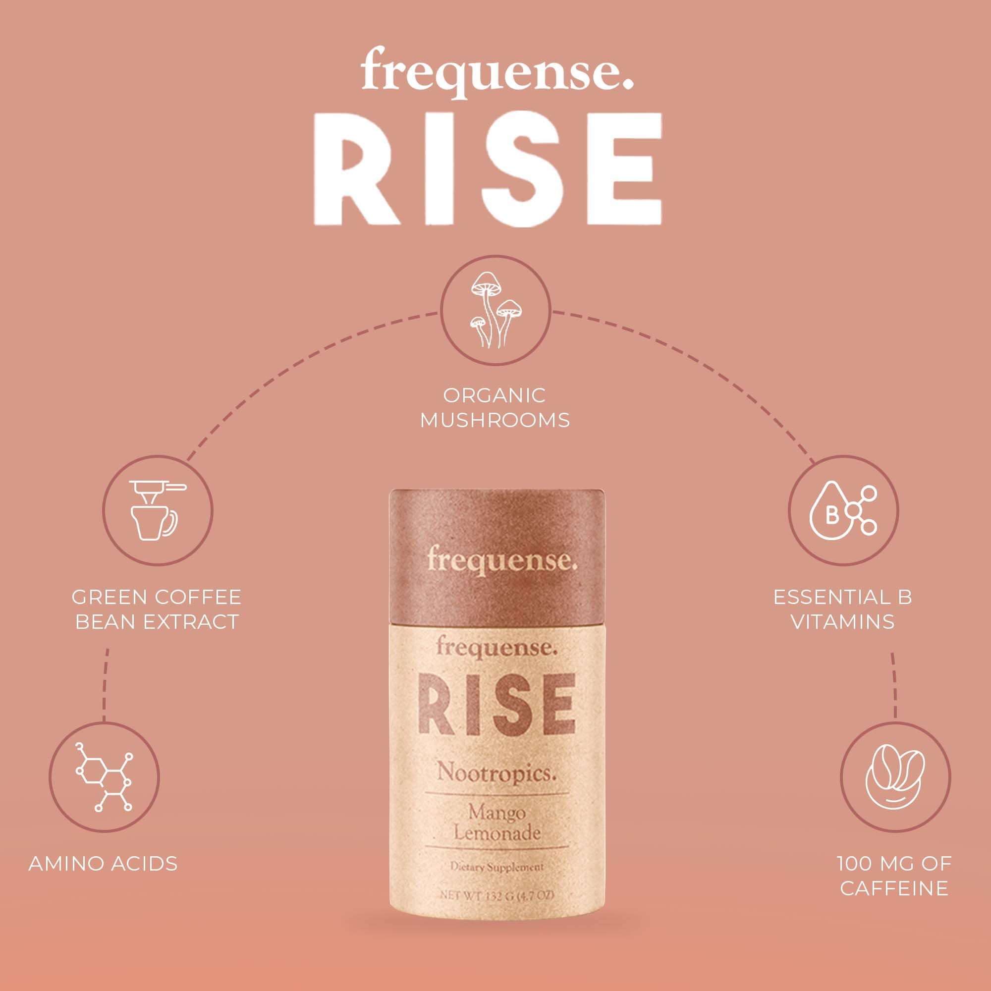 FREQUENSE Rise Mango Limonada, enfoque claro para tareas diarias tras el descanso.