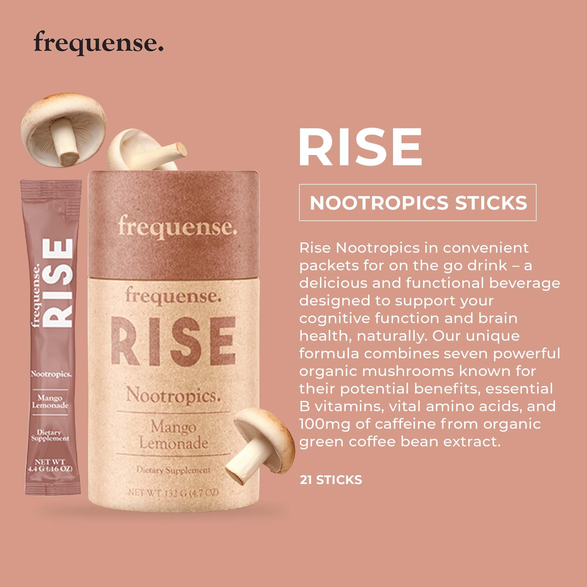 FREQUENSE Rise Mango Limonada, bebida para energía sostenida en jornadas largas.