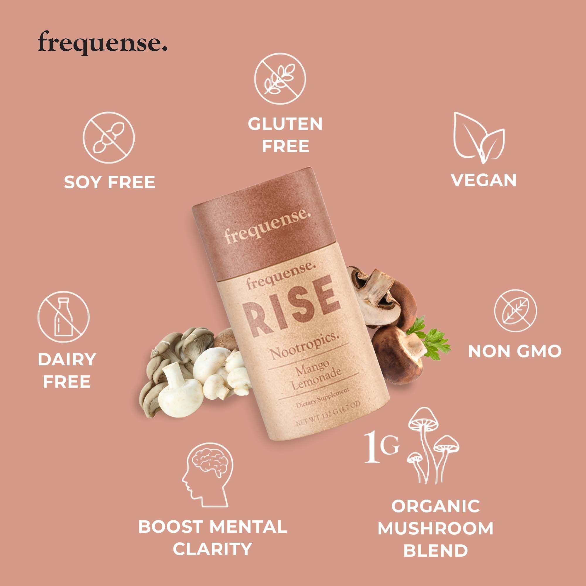 FREQUENSE Rise Mango Limonada, imagen con mango que invita a un momento productivo.
