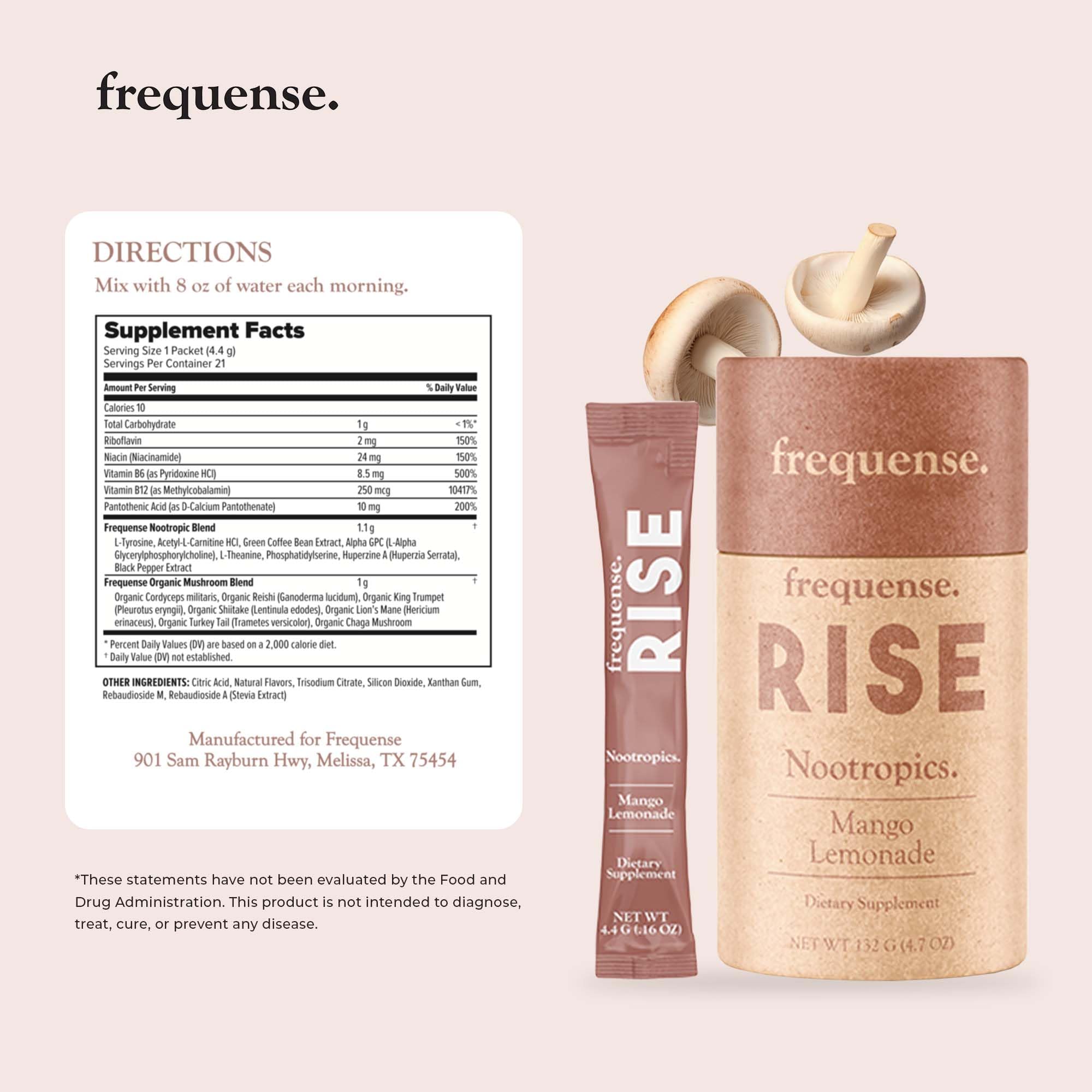 FREQUENSE Rise Mango Limonada, sorbo que favorece la concentración durante el trabajo.