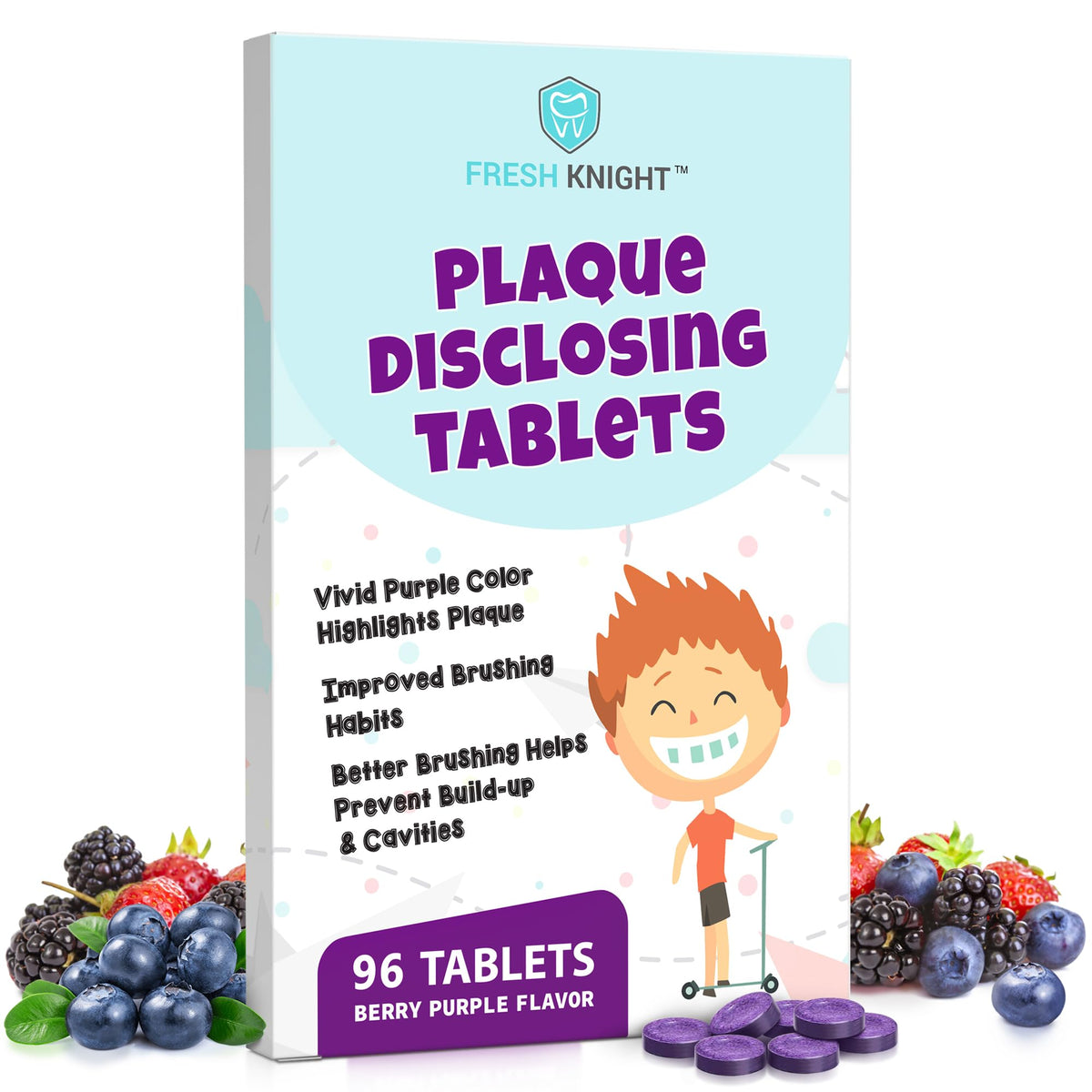Fresh Knight tableta revelado placa dental muestra áreas para cepillar