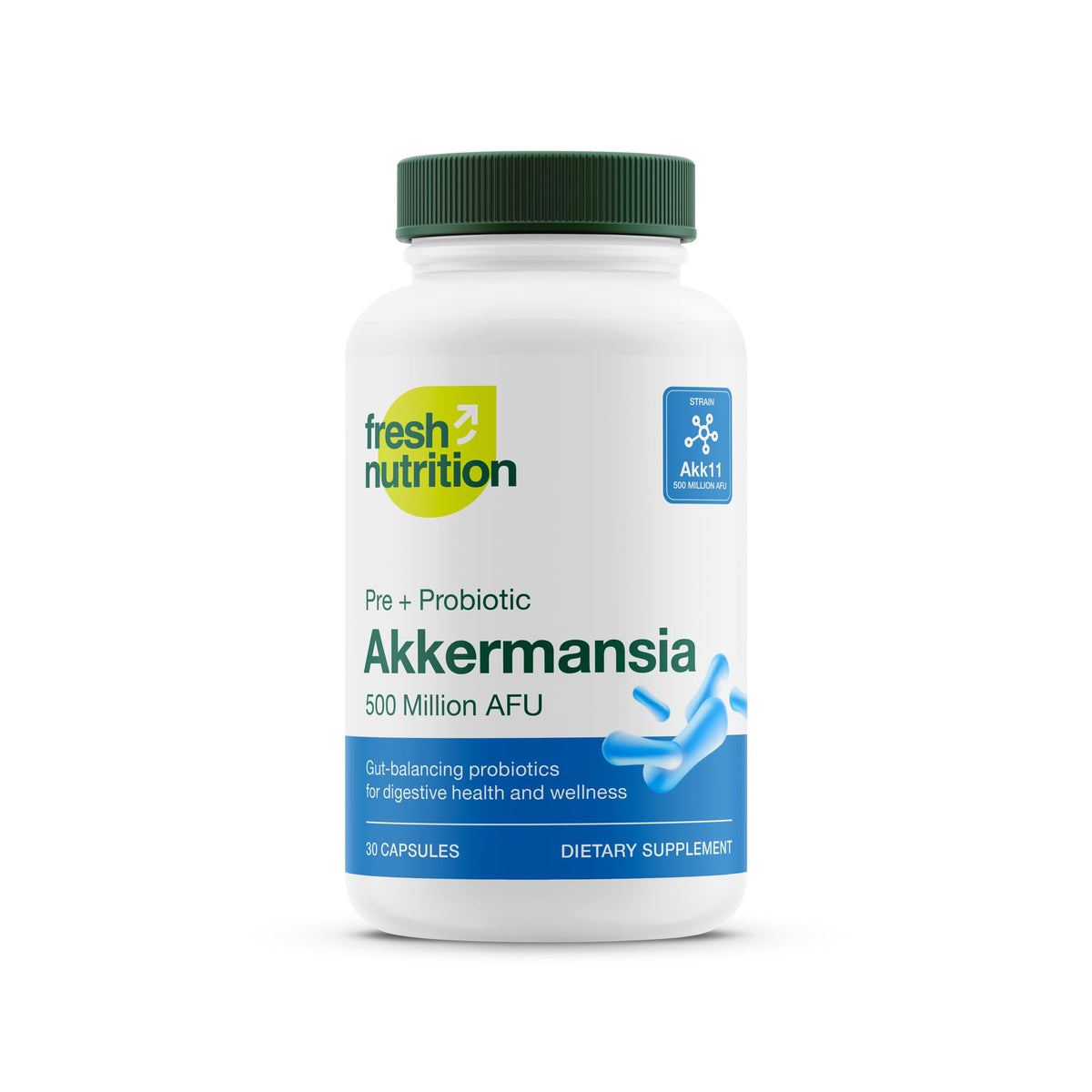 Fresh Nutrition Akkermansia Muciniphila: cápsulas para apoyar la salud intestinal.