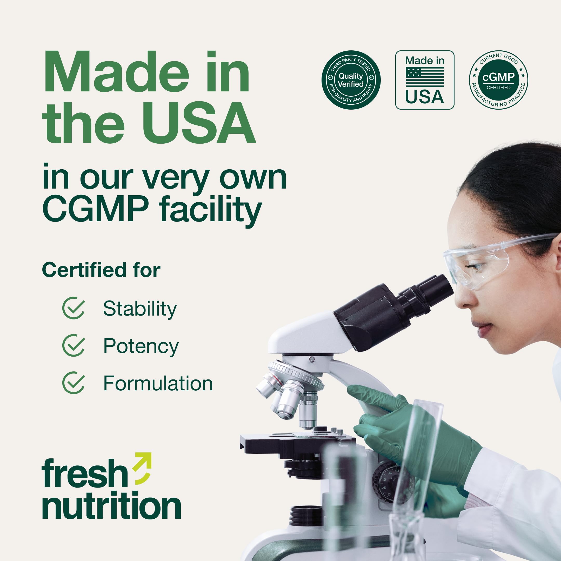 Fresh Nutrition análisis de calidad verifica la seguridad del suplemento.
