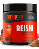 FreshCap Mushrooms Ayurveda Reishi, botella con etiqueta visible, apoyar equilibrio diario.