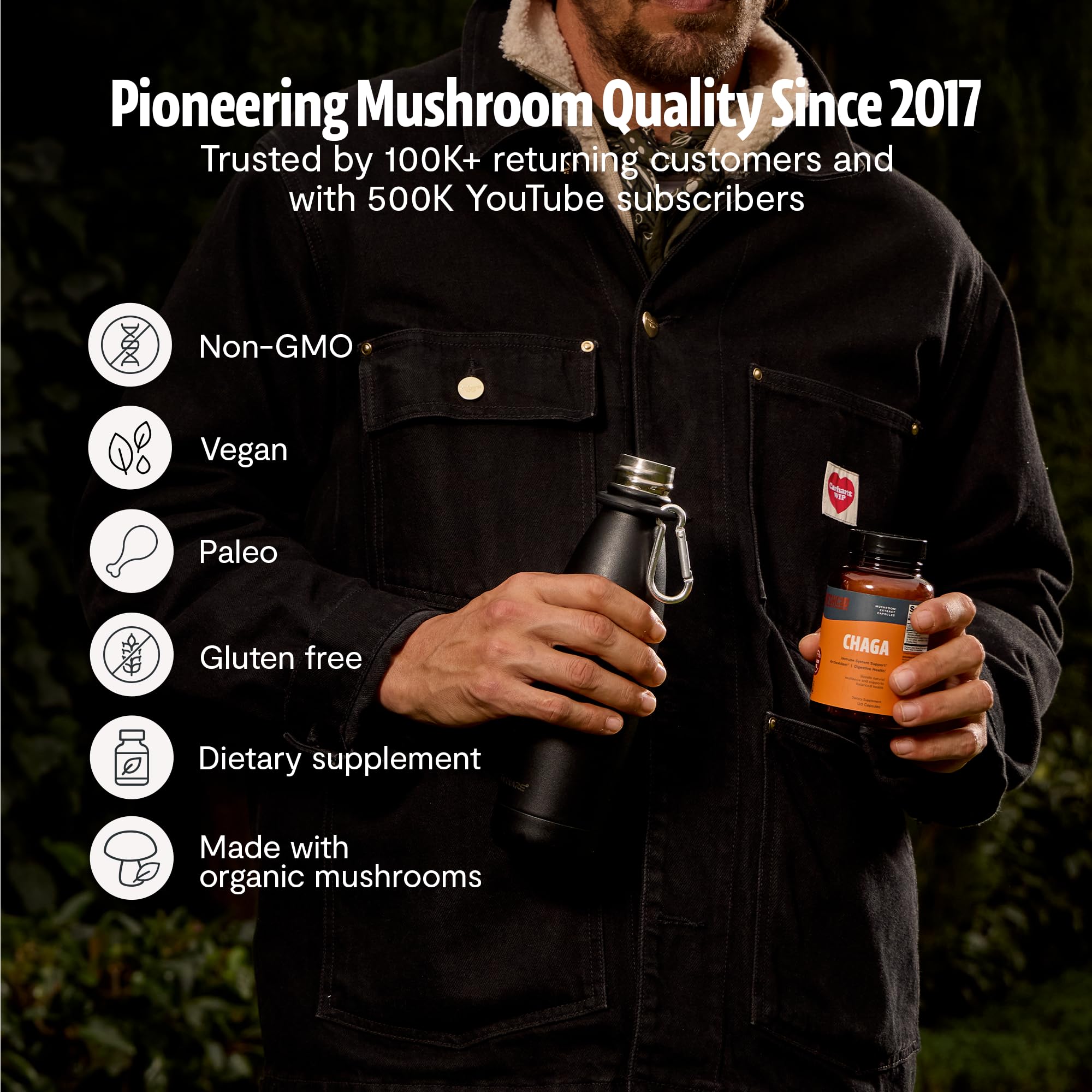 FreshCap Mushrooms Chaga Capsulas sin gluten y aptas para veganos