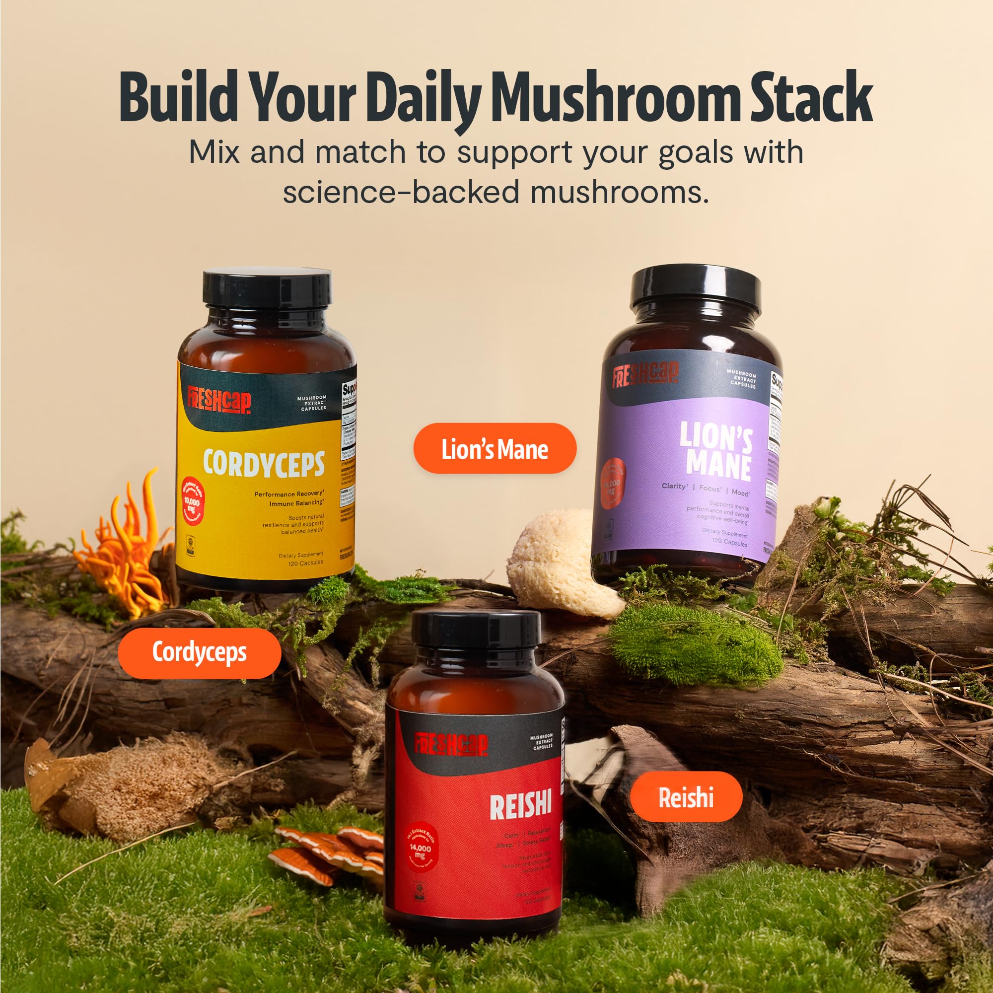 FreshCap Mushrooms Cordyceps: empaque seguro y sostenible.