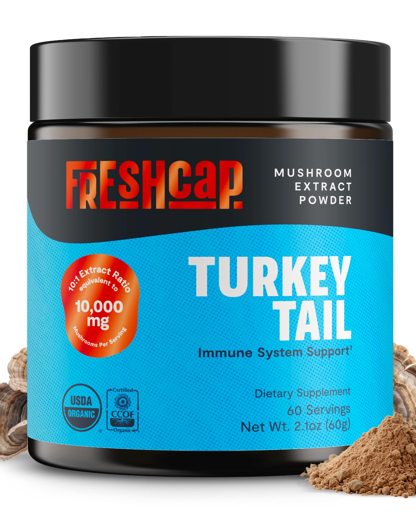 FreshCap Mushrooms envase con polvo cola de pavo para defensa natural