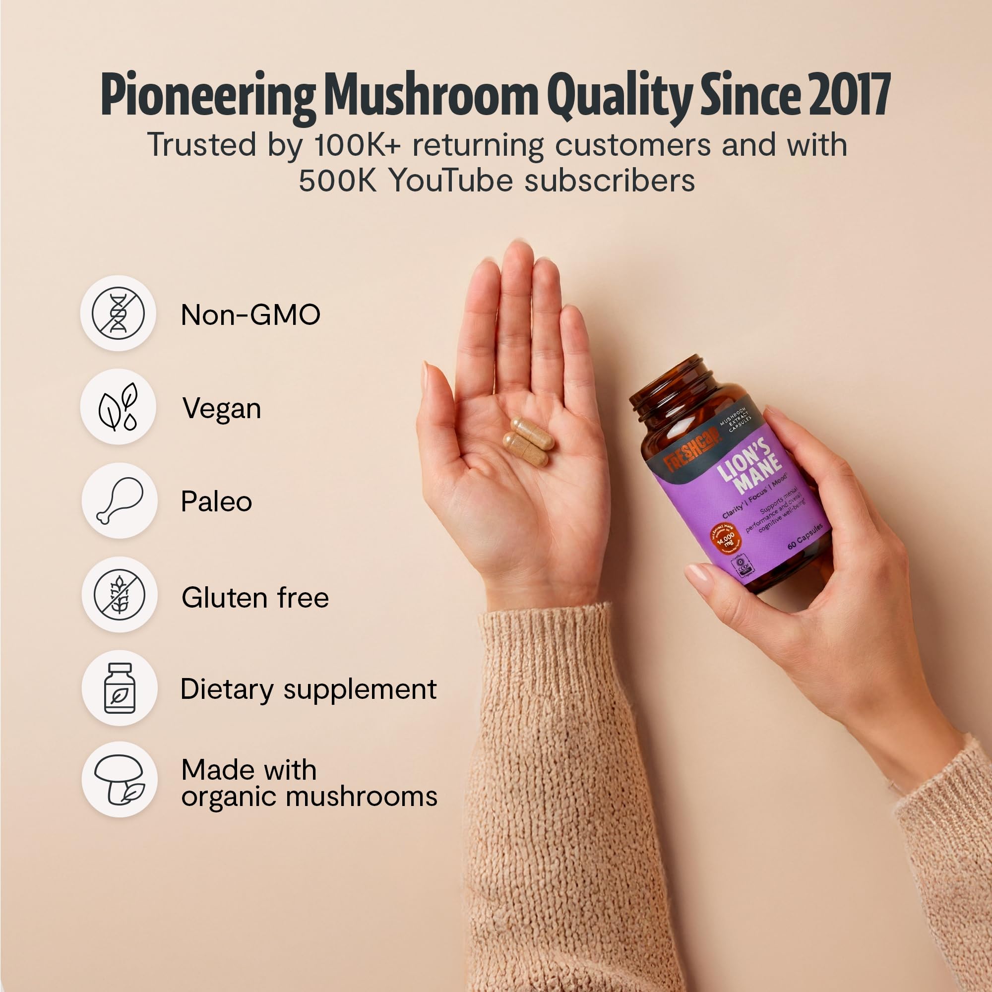 FreshCap Mushrooms melena-de-león certificado orgánico y sin GMO