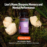 FreshCap Mushrooms melena-de-león etiqueta frontal con información de ingredientes orgánicos y bienestar