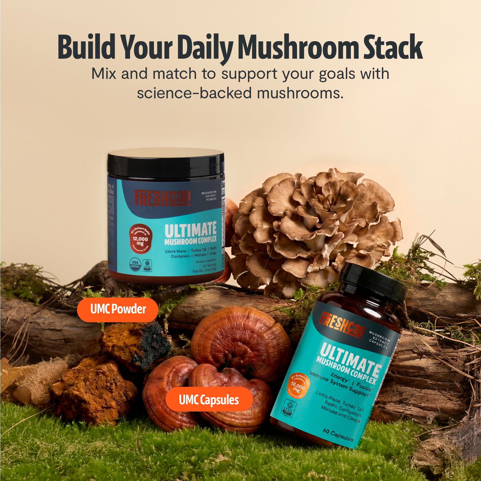 Experiencia de uso centrada en enfoque y claridad con FreshCap Mushrooms.