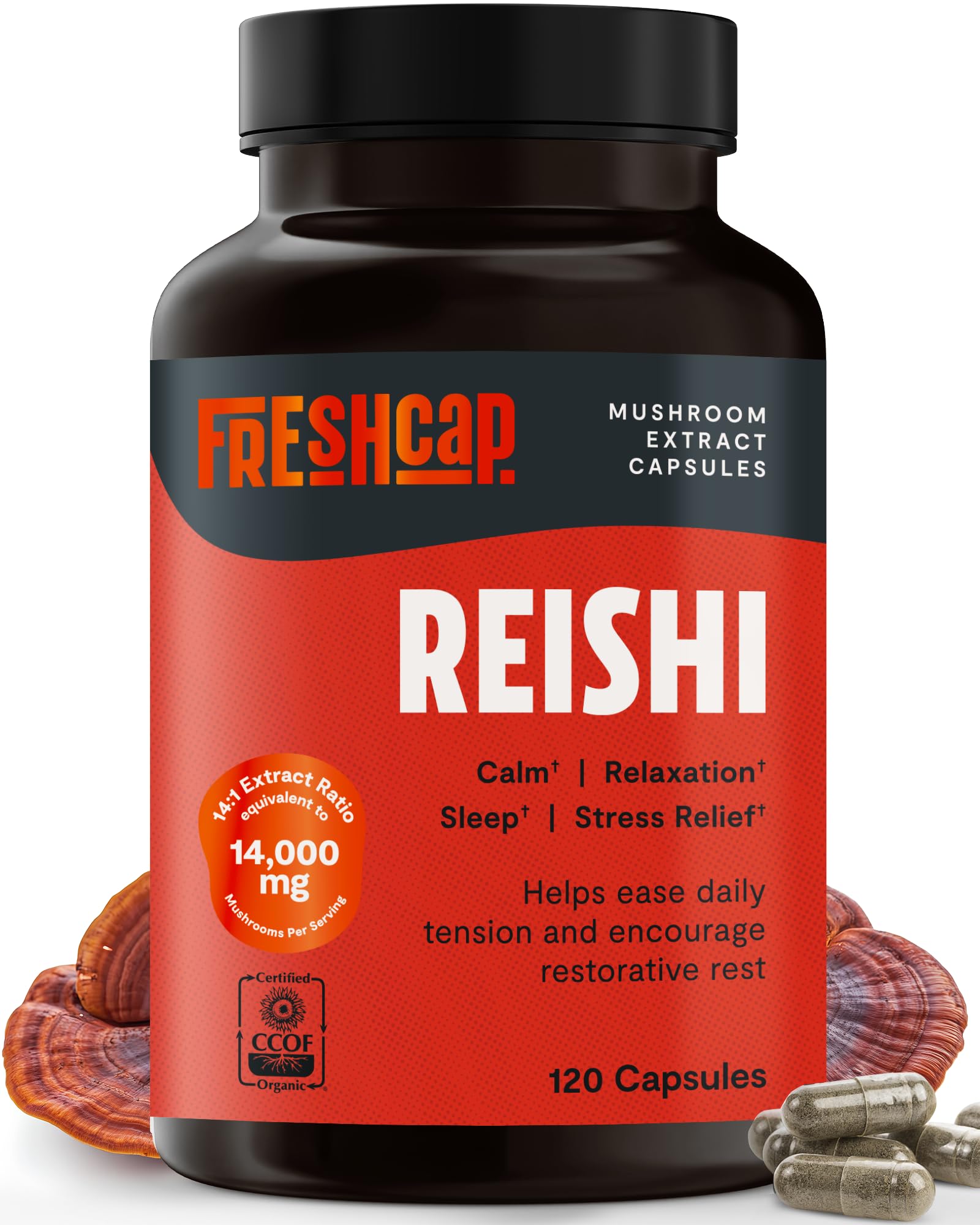 FreshCap Mushrooms Reishi cápsulas para equilibrio y bienestar diario