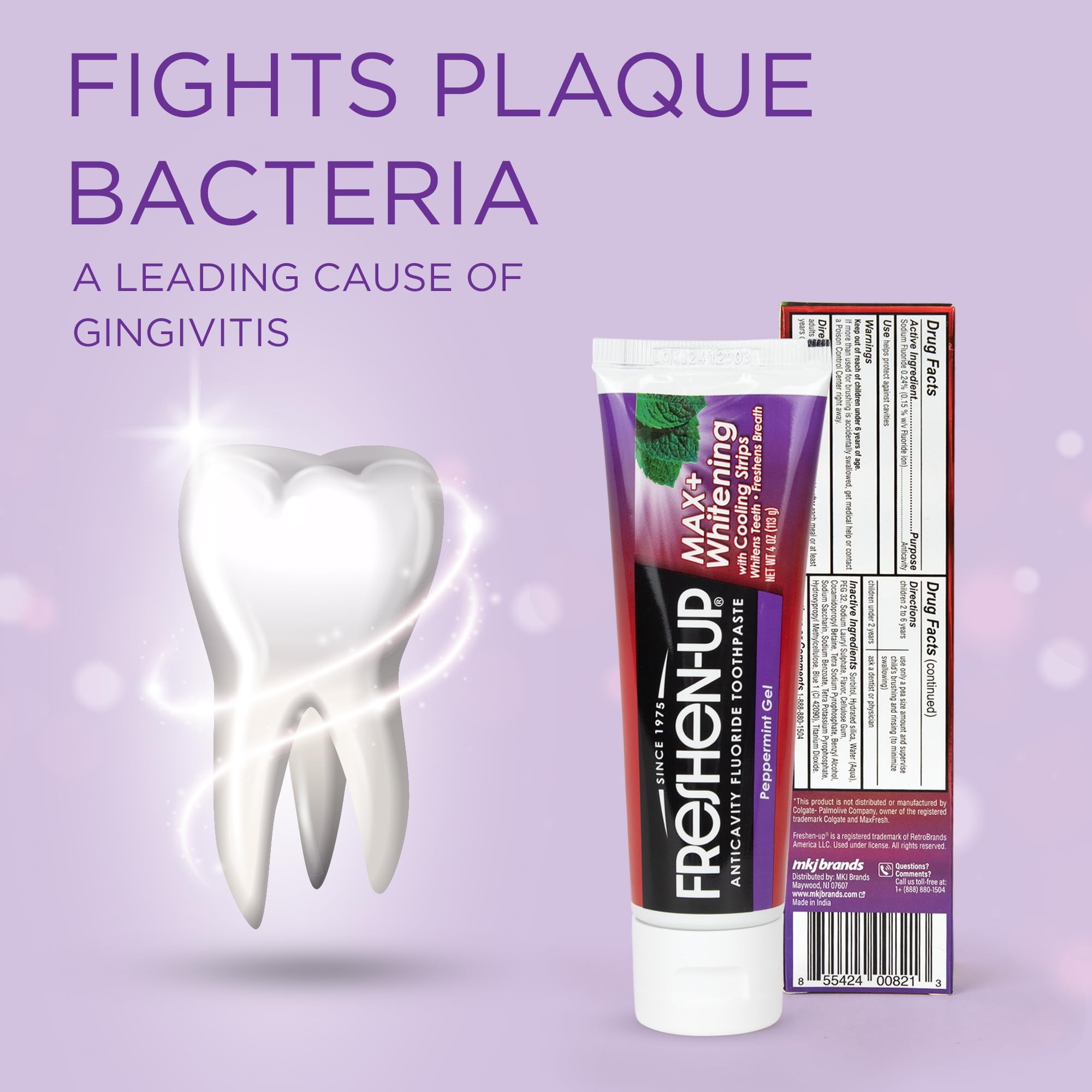 Freshen-Up MAX+ fluoruro fortalece el esmalte y protege contra caries