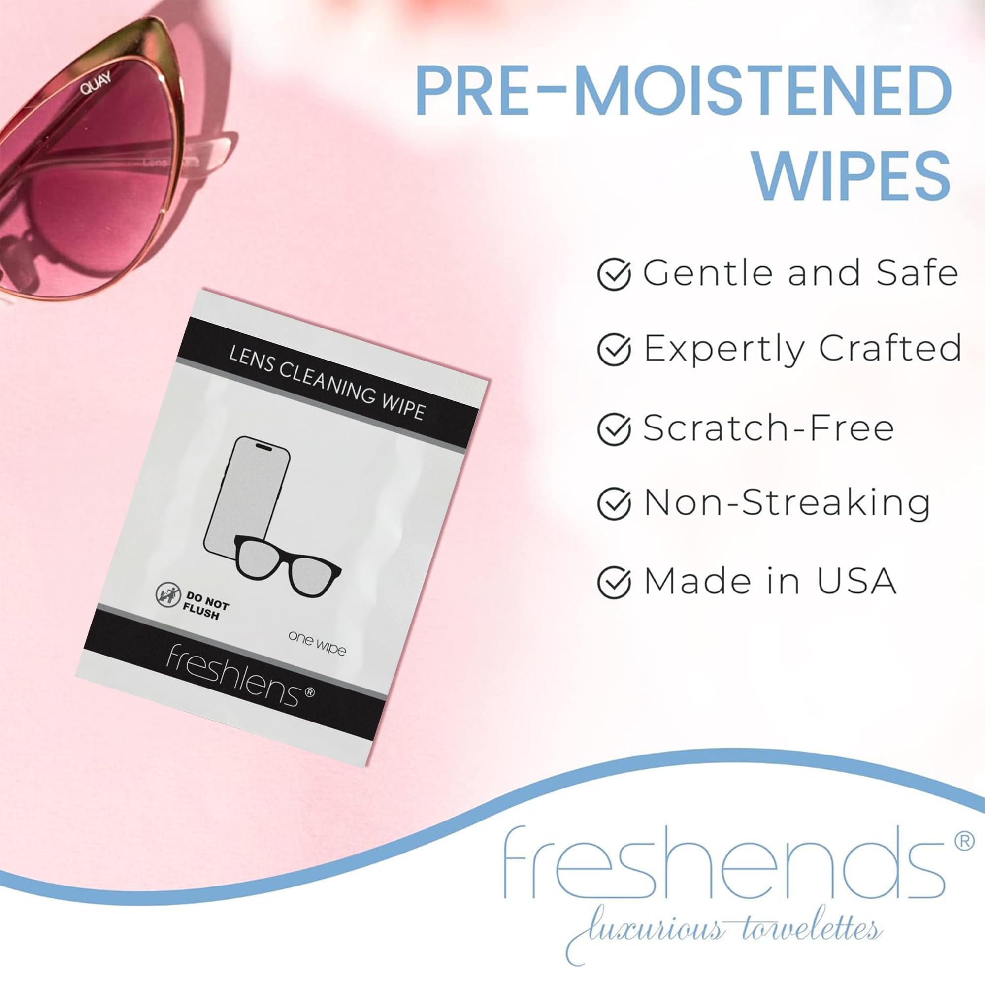 Freshends deja lentes brillantes sin huellas tras limpieza suave.