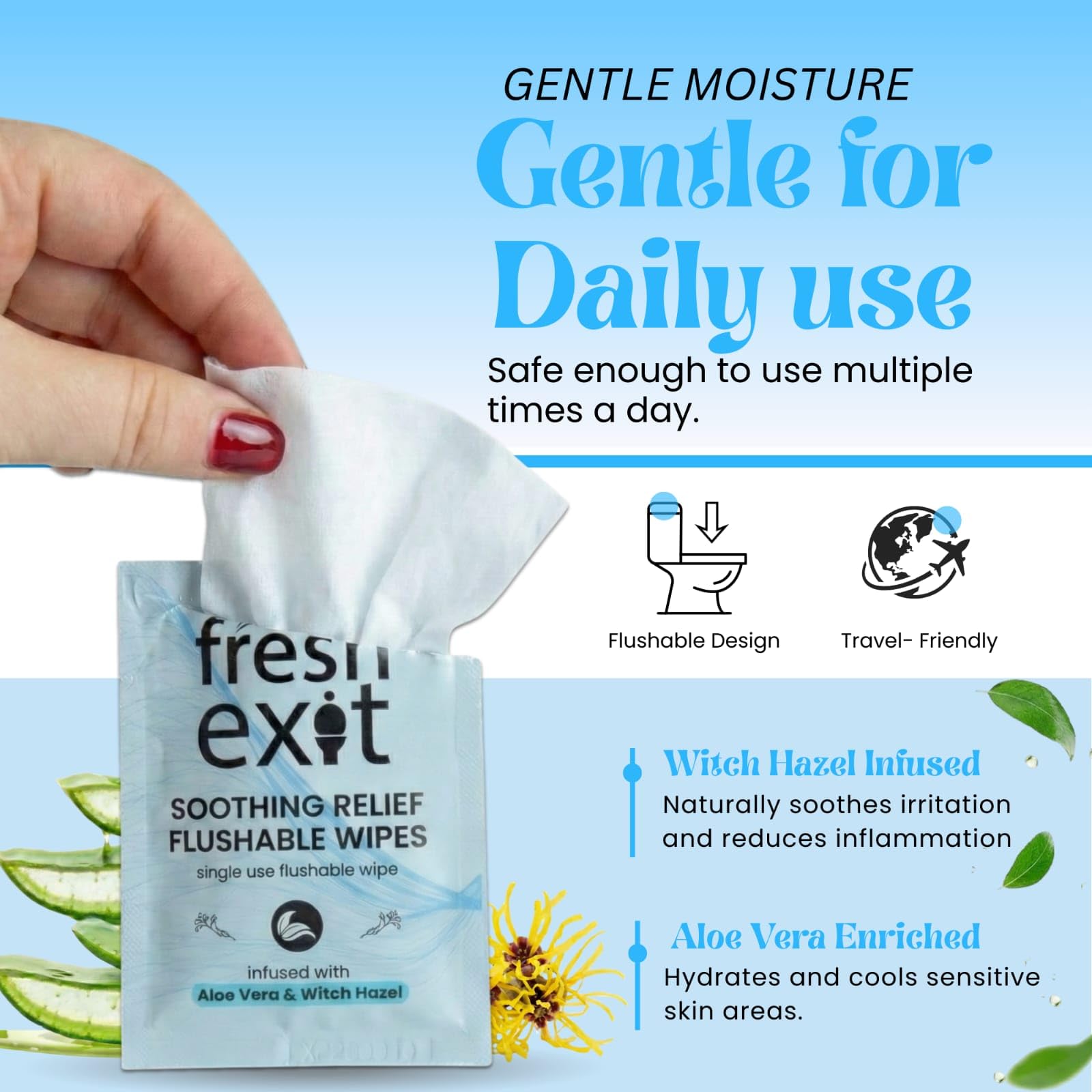 FreshExit toallita grande, suave y duradera para mayor cobertura y comodidad.