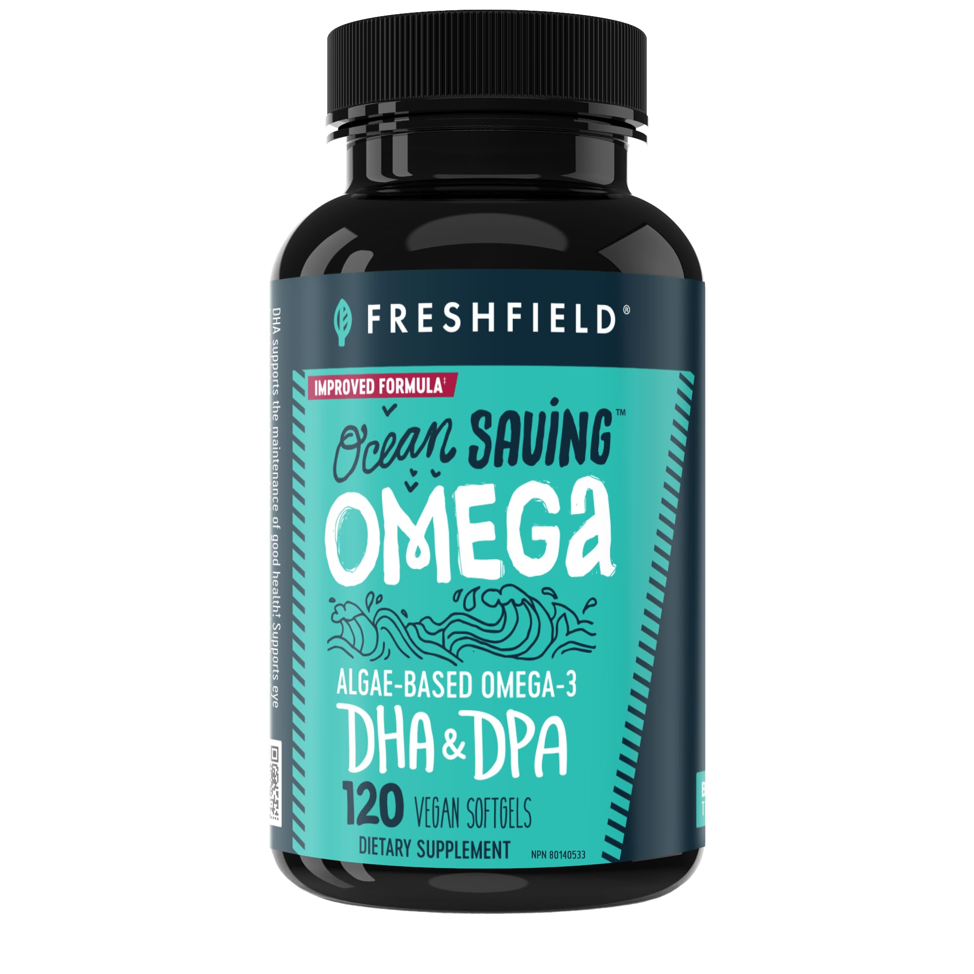 Freshfield Omega 3 cápsula DHA de algas para bienestar diario.
