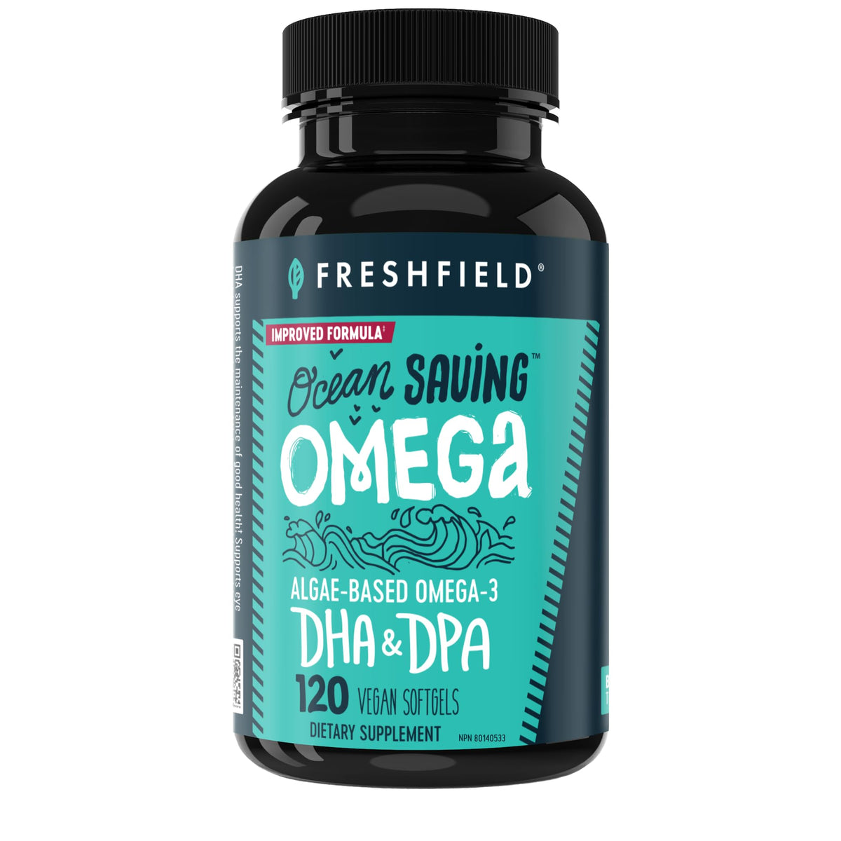 Freshfield Omega 3 cápsula DHA de algas para bienestar diario.
