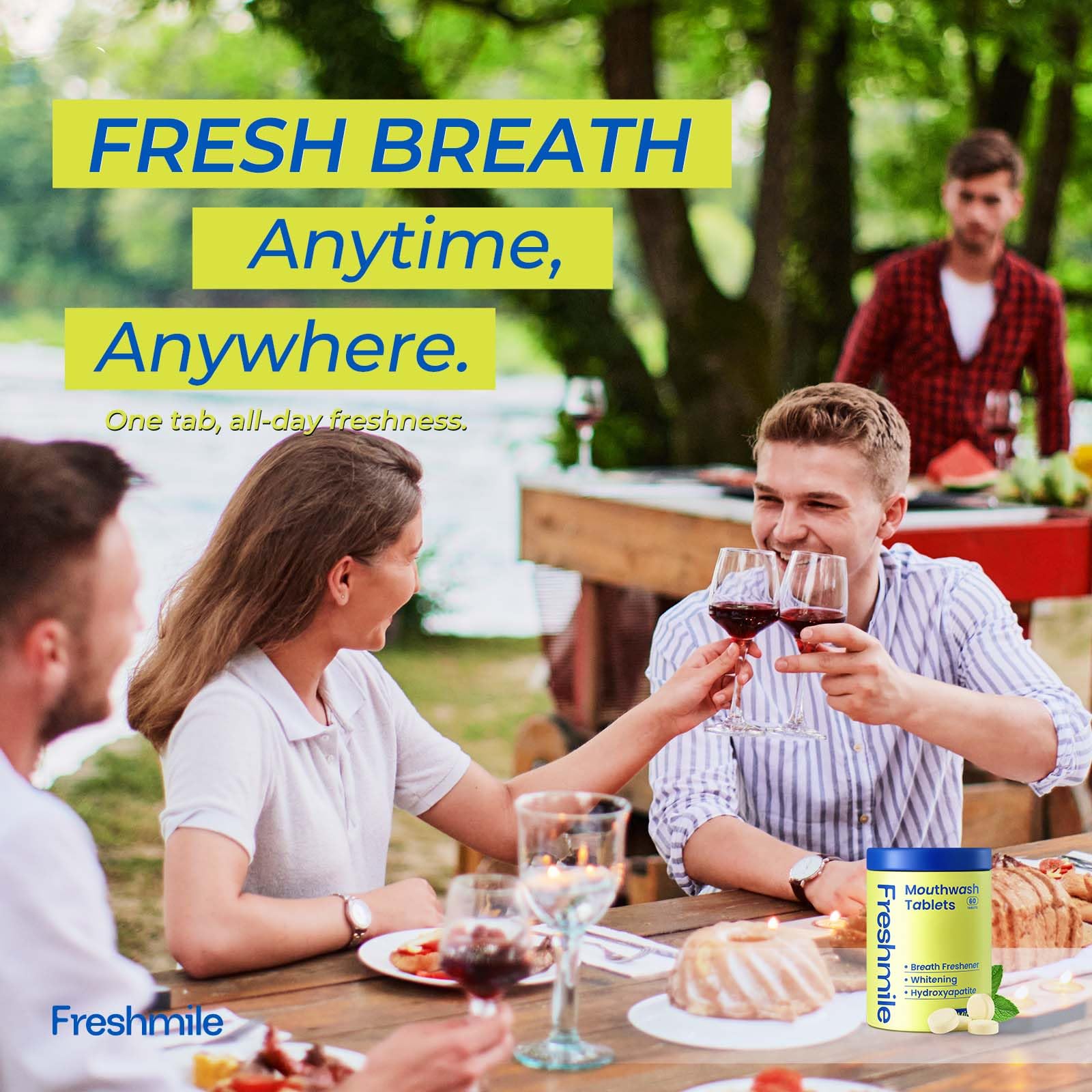Freshmile tabletas dentales: frescura instantánea para cualquier momento.