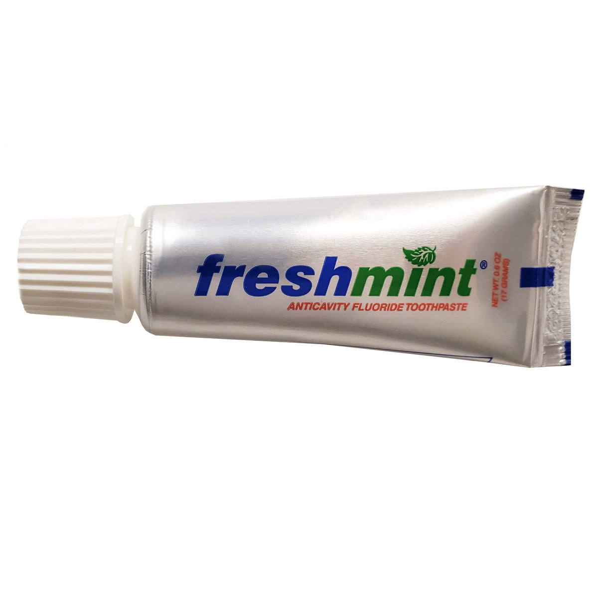 Freshmint tubo metálico anticavidad, diseño práctico para uso diario.