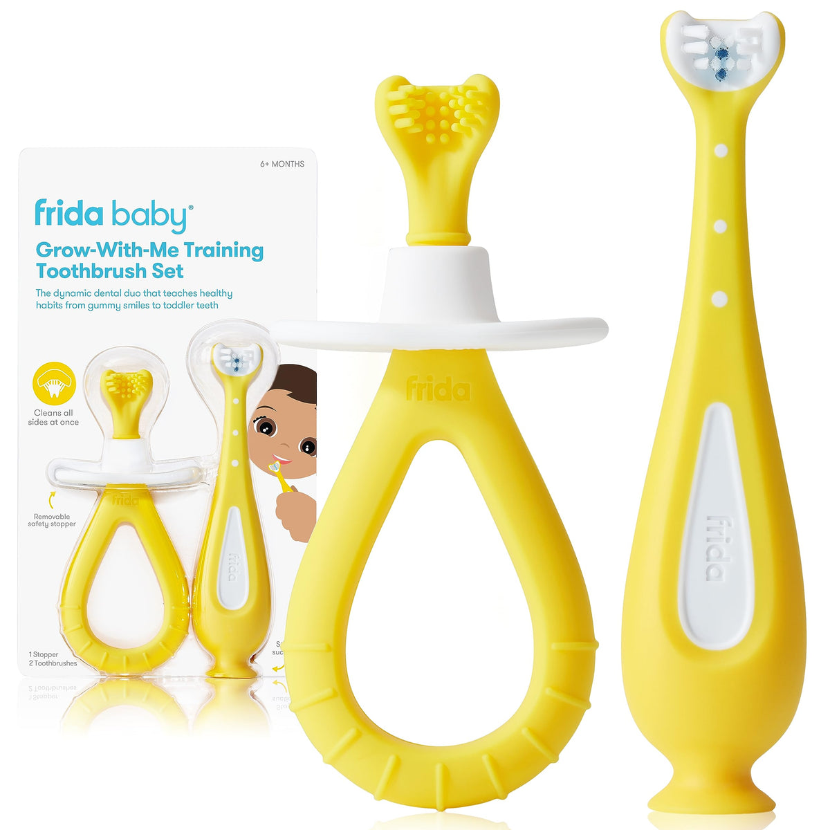 Cepillo de entrenamiento Frida Baby para bebés, inicio suave de la higiene bucal.