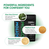 Etiqueta de Bottom con ingredientes naturales visibles