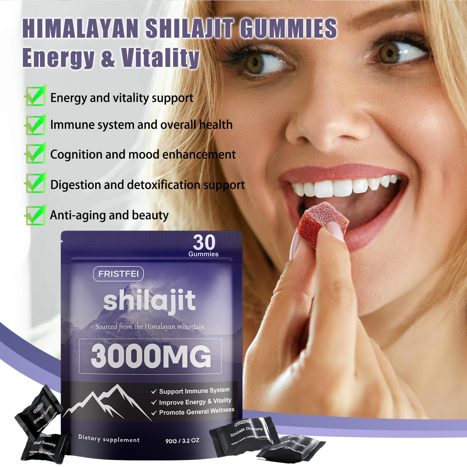 Fristfei gomitas Shilajit Himalaya, tamaño compacto para llevar en bolso