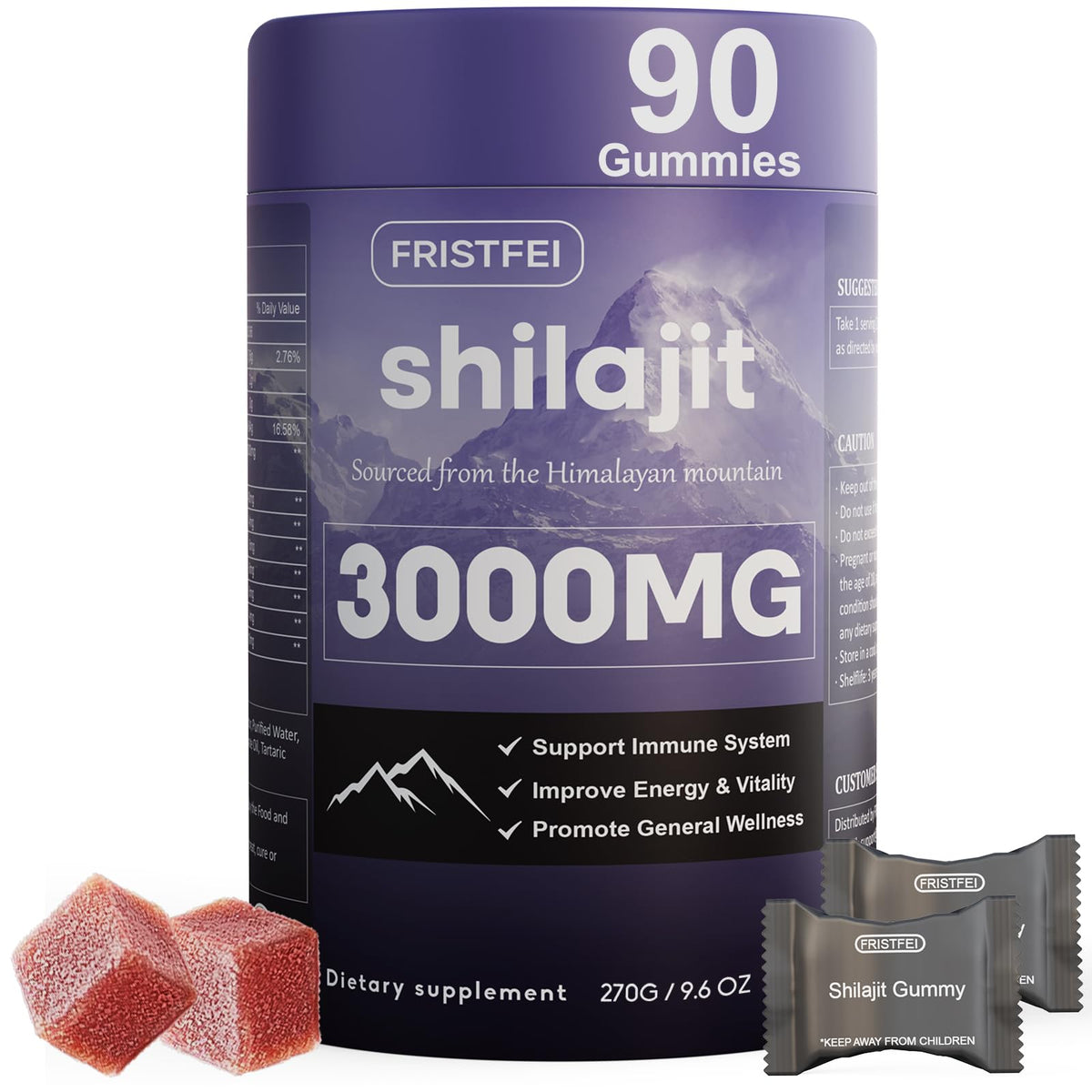 Fristfei Shilajit Gummies en frasco, ideal para consumo diario.