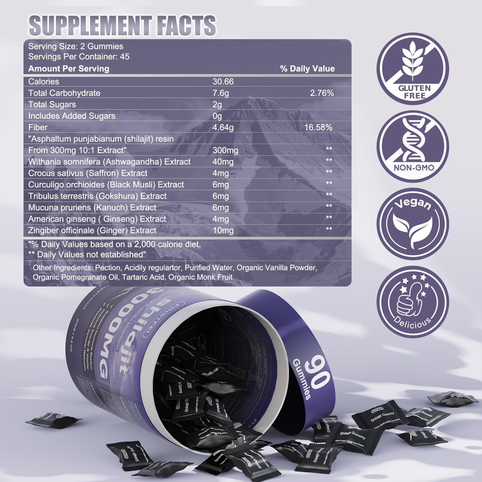 Fristfei Shilajit Gummies, paquetes individuales para uso práctico en cualquier momento.