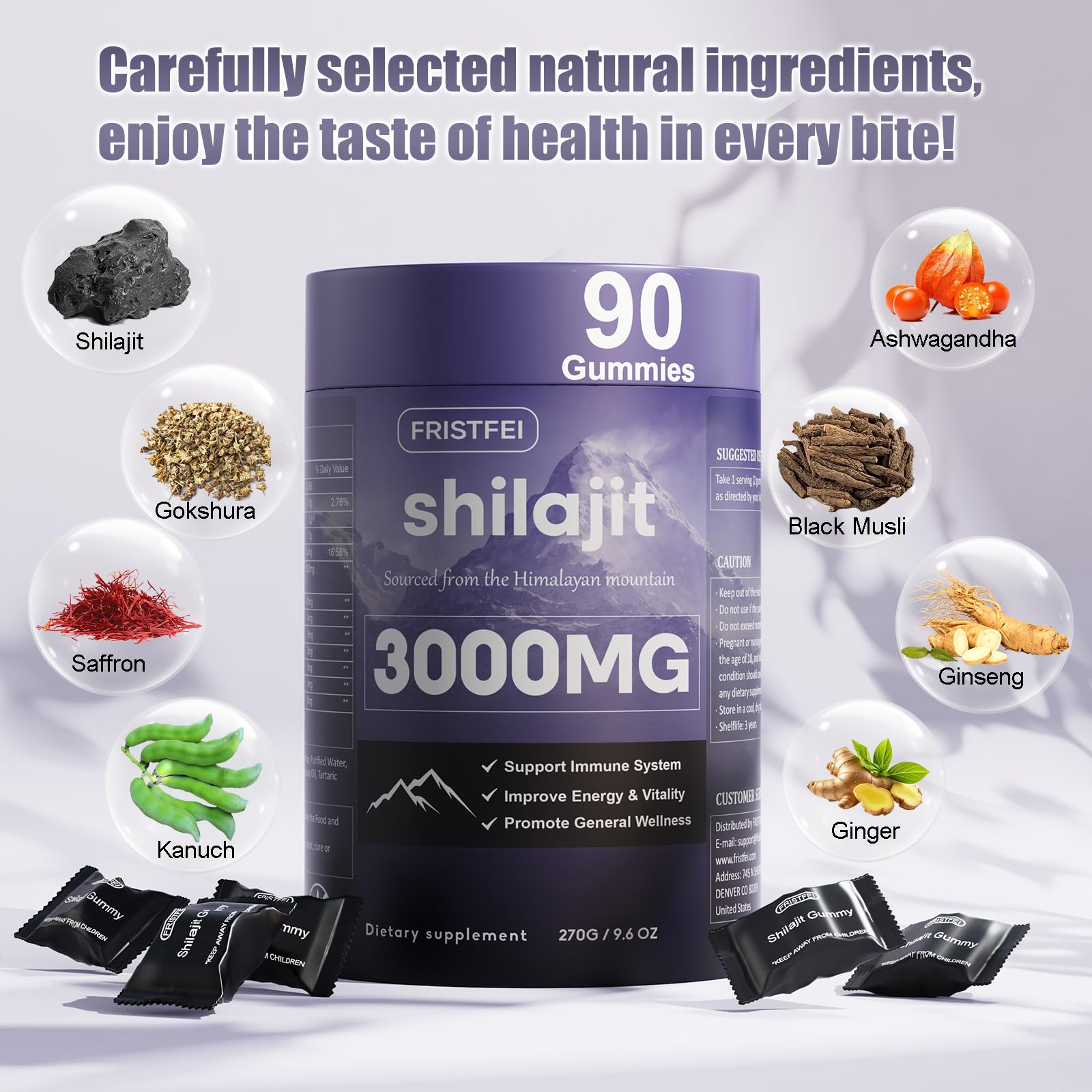 Fristfei Shilajit Gummies, textura suave y sabor agradable para la rutina diaria.