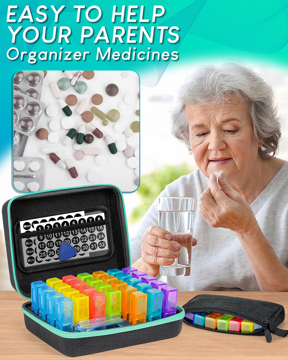 FRIWOLE capacidad-grande-portatil, espacio para varias medicinas en un formato compacto.