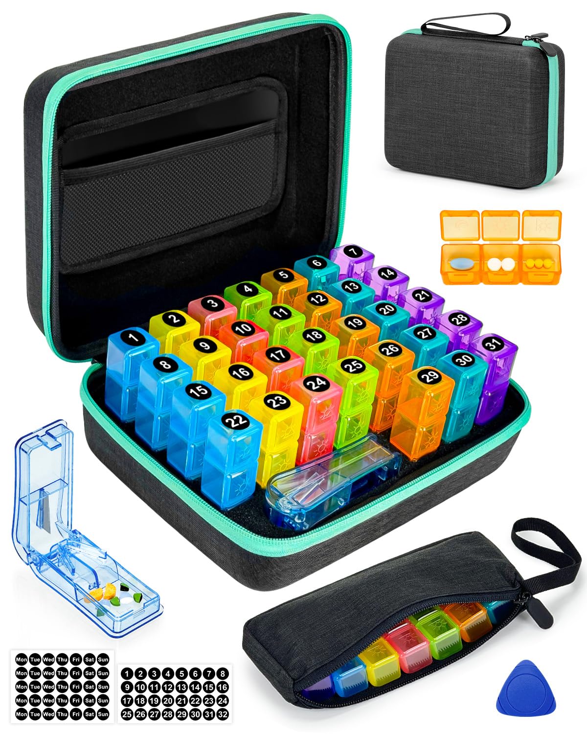 FRIWOLE organizador de pastillas mensual con carcasa dura portátil, ideal para viajar.