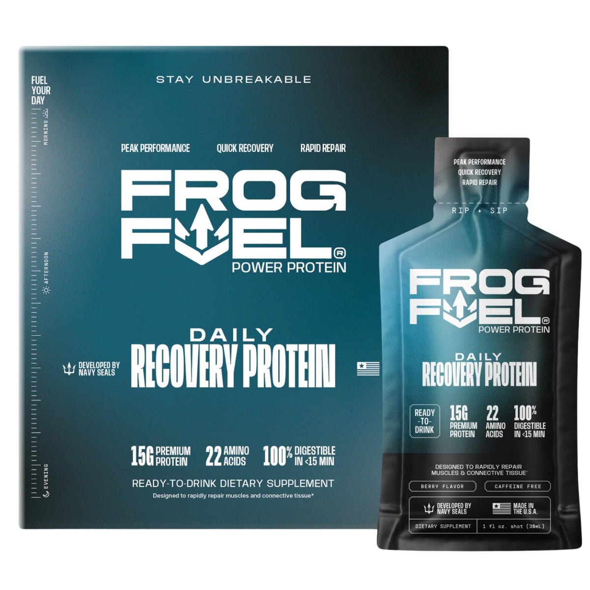 Frog Fuel Power Shot botella lista para llevar, ideal para recuperación rápida tras entrenamientos intensos.