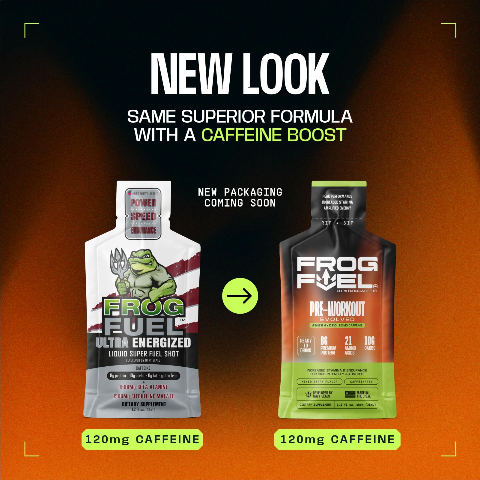 Presentación de 24 sobres Frog Fuel para entrenamientos completos.
