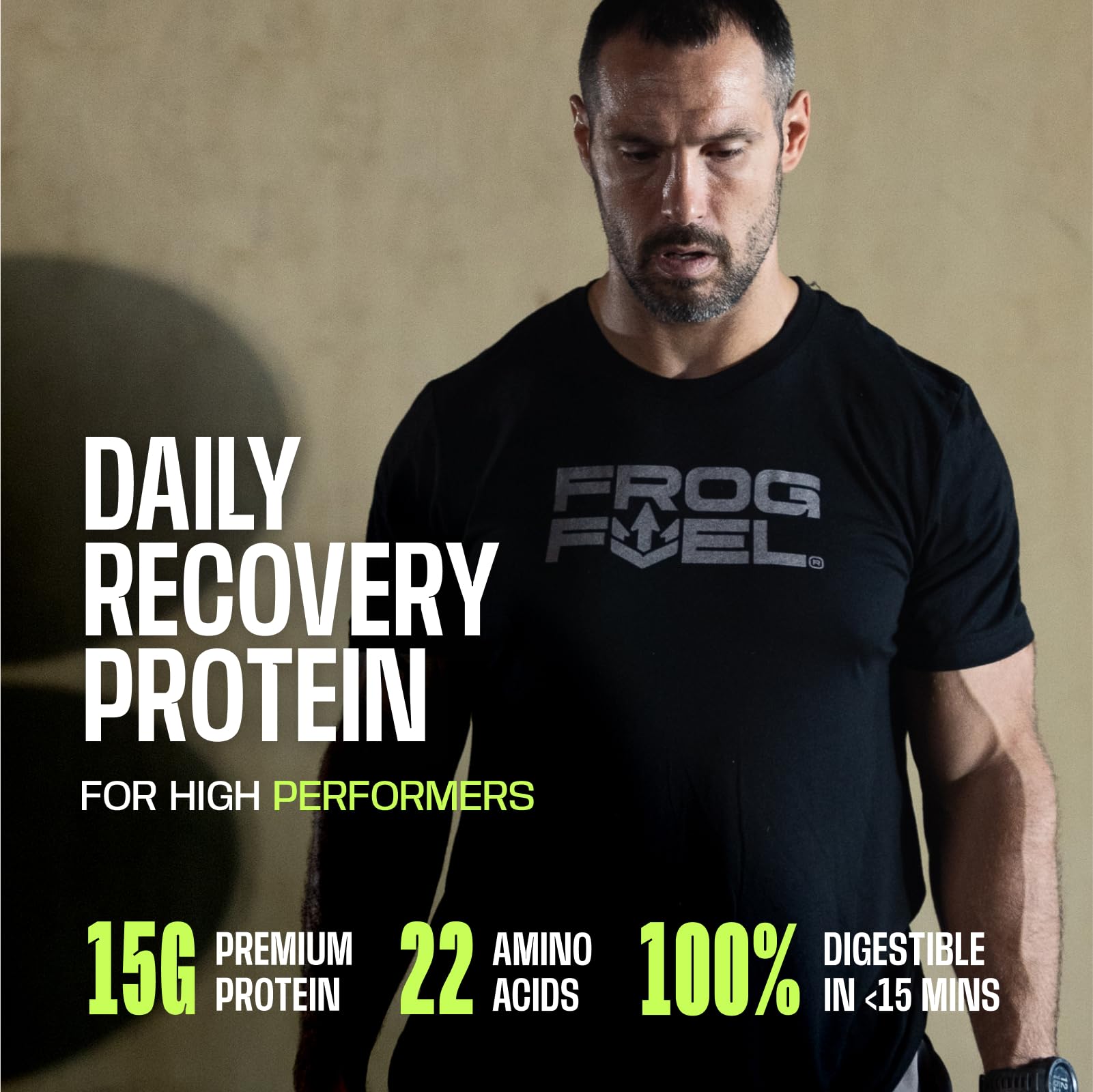 Frog Fuel proteina nano hidrolizada en porción, apoyo para recuperación muscular tras actividad física.