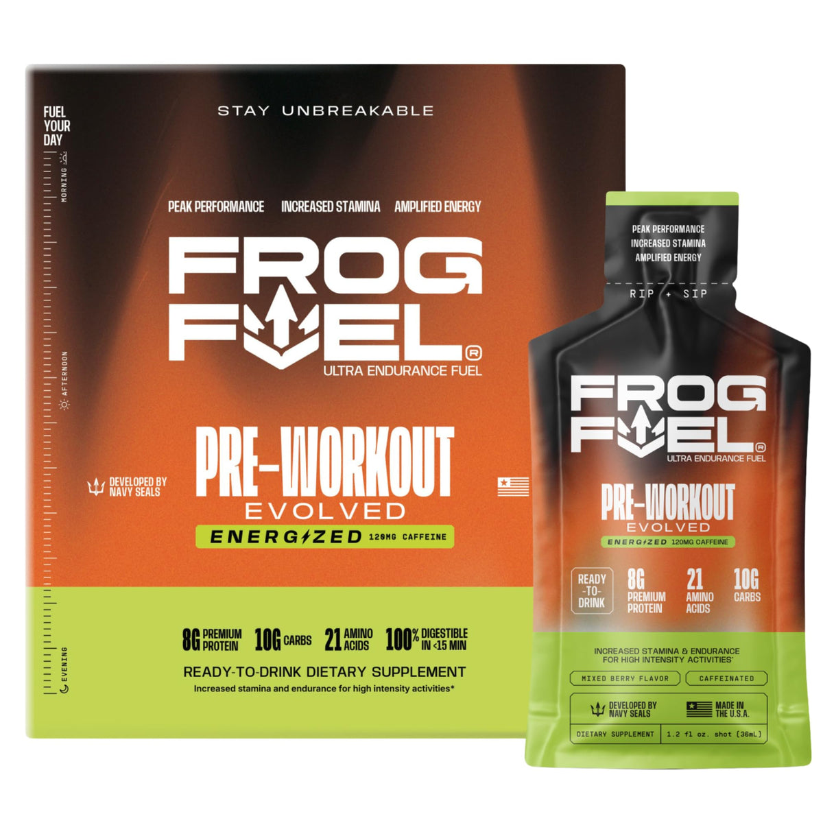 Frog Fuel Shot berry, impulso rápido con cafeína para entrenar.