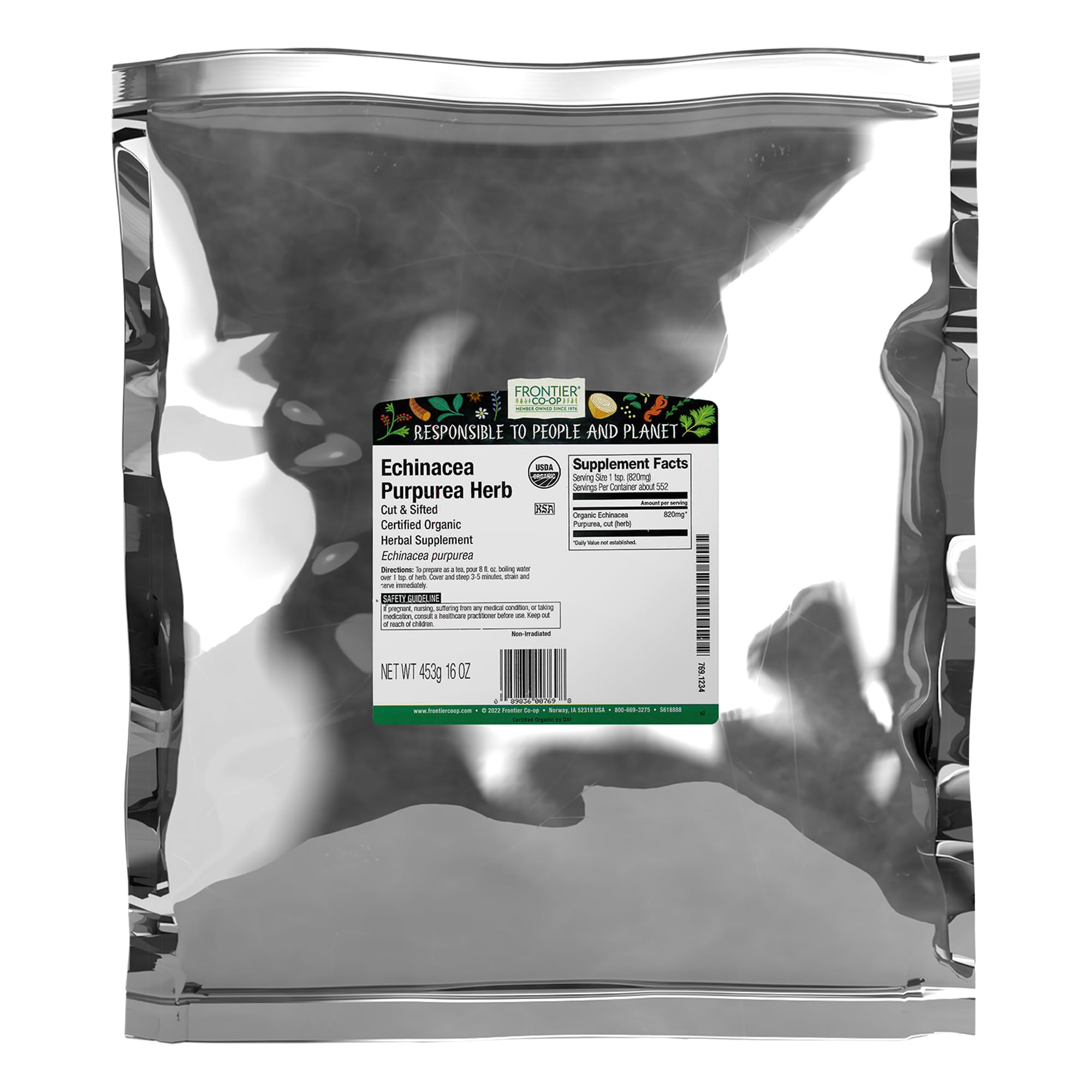 Frontier Co-op Echinacea Purpurea, raíz cortada, ideal para infusiones.