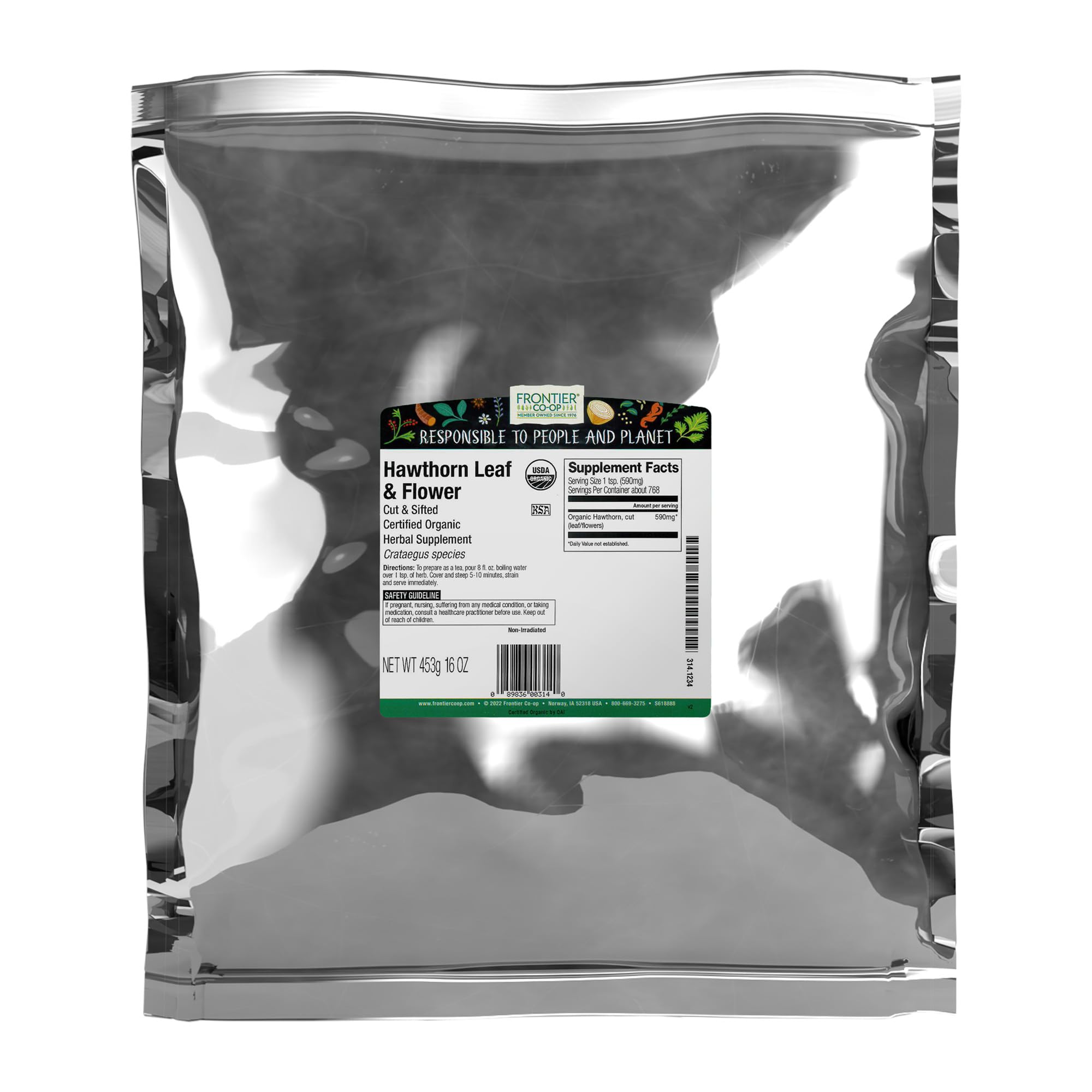 Frontier Co-op espino albar, hojas para infusión aromática en casa.
