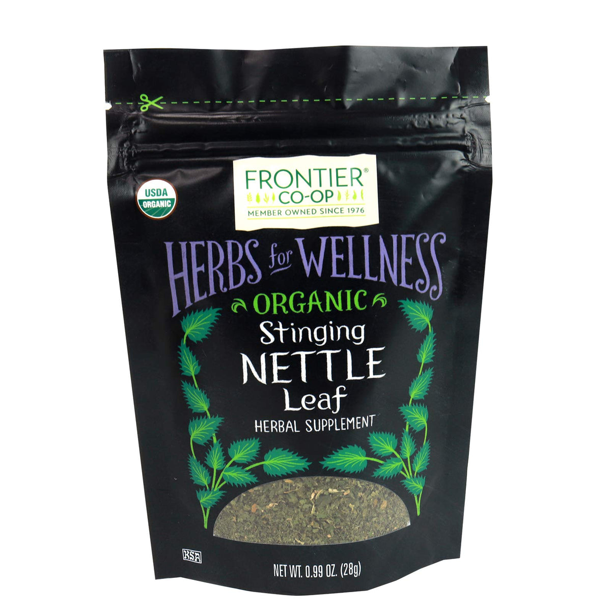 Ortiga orgánica Frontier Co-op, corte y tamizada, lista para infusiones aromáticas.