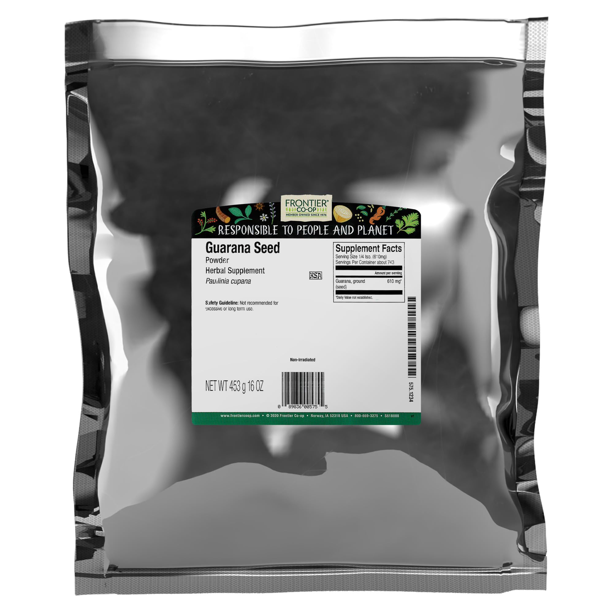 Polvo de guaraná Frontier Co-op en granel para bebidas energizantes y recetas.