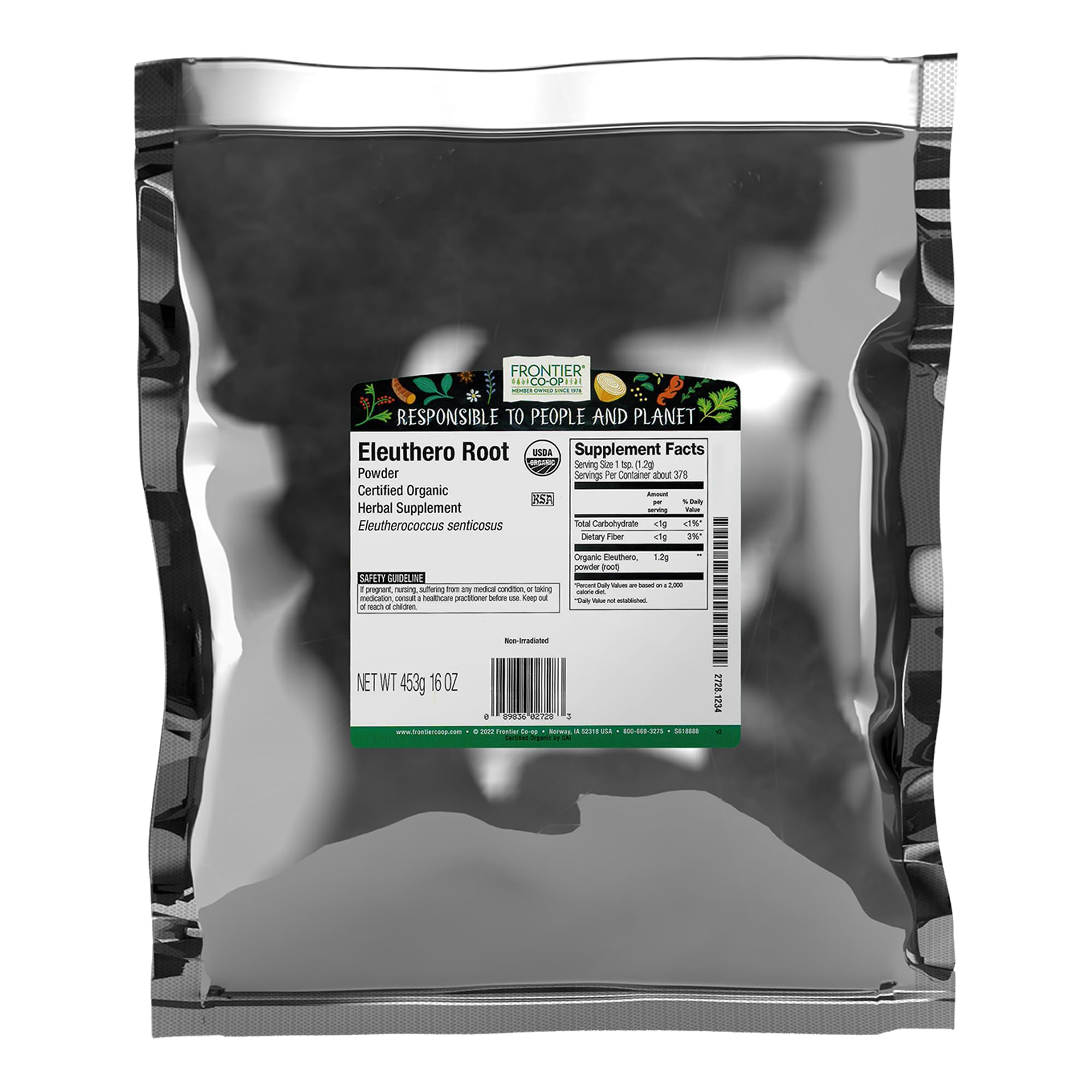 Polvo de raíz Eleuthero de Frontier Co-op, textura fina para mezclar en bebidas.