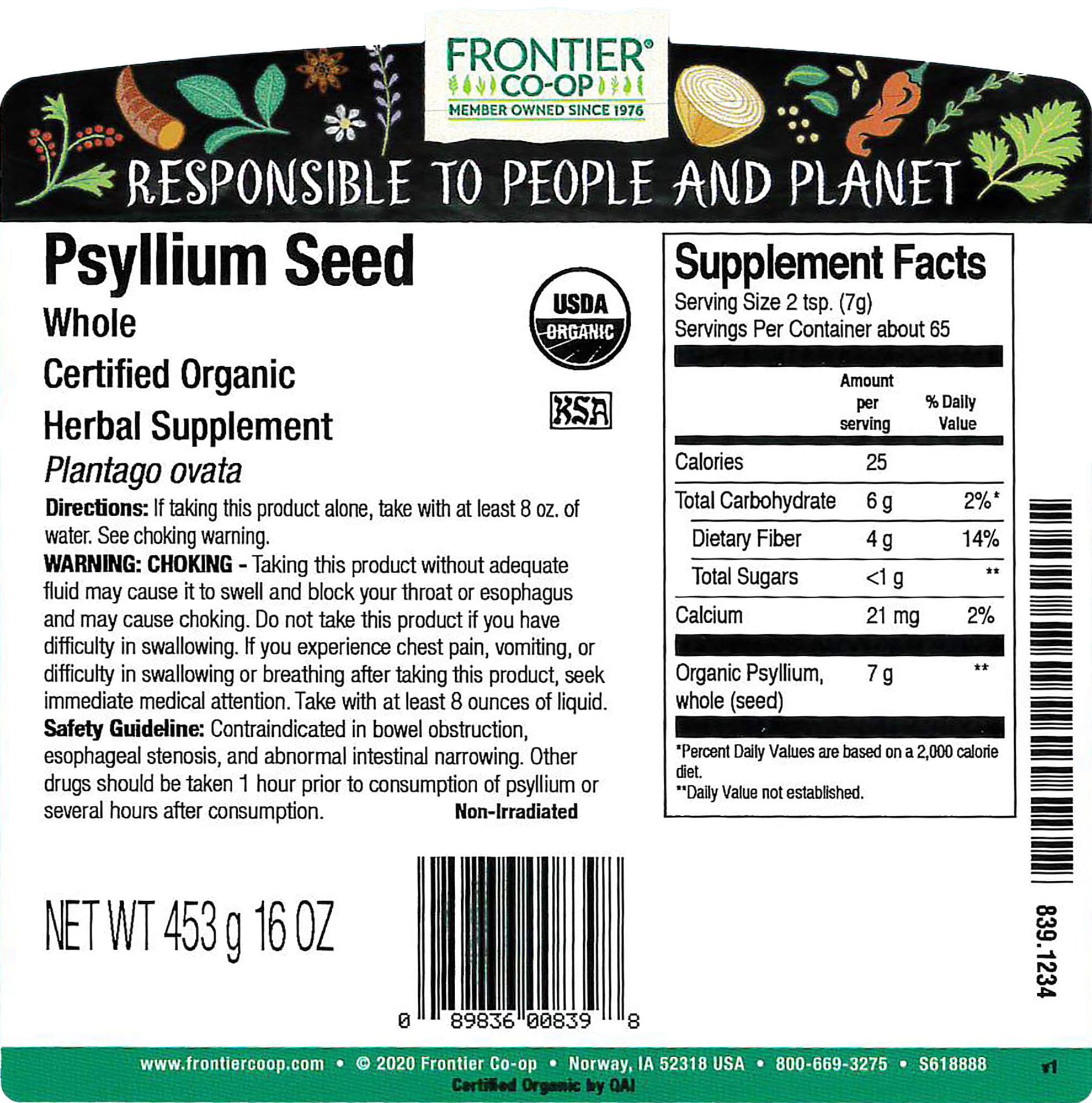 Frontier Co-op psyllium orgánica en semilla ideal para batidos y cereales espesar la mezcla.
