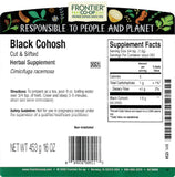 Frontier Co-op Raíz de Cohosh negro, aroma terroso para mezclas herbales.
