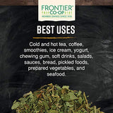 Frontier Co-op Stevia herb verde: aroma neutro para bebidas.