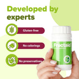 Fructaid: etiqueta informativa de productos sin gluten y sin lactosa.