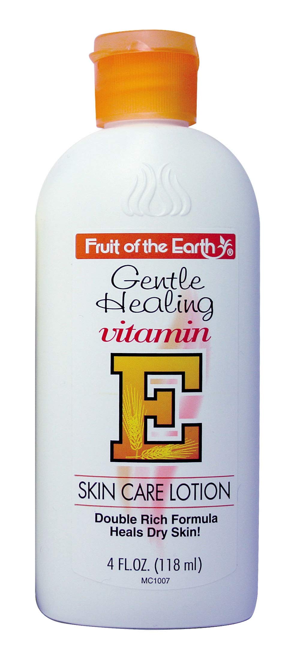 Fruit of the Earth loción vitamina E en botella, hidratación diaria para la piel.