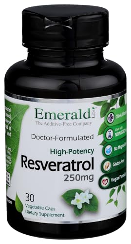 Fruitrients Emerald Labs Resveratrol: cápsulas vegetales para salud celular diaria.