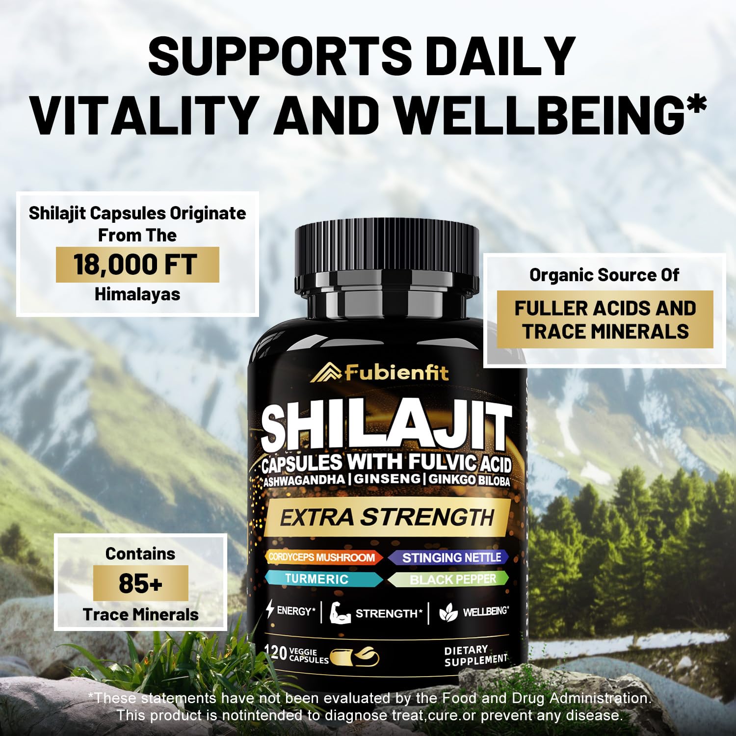 Cápsulas Fubienfit Shilajit, sabor neutro para consumo cómodo.