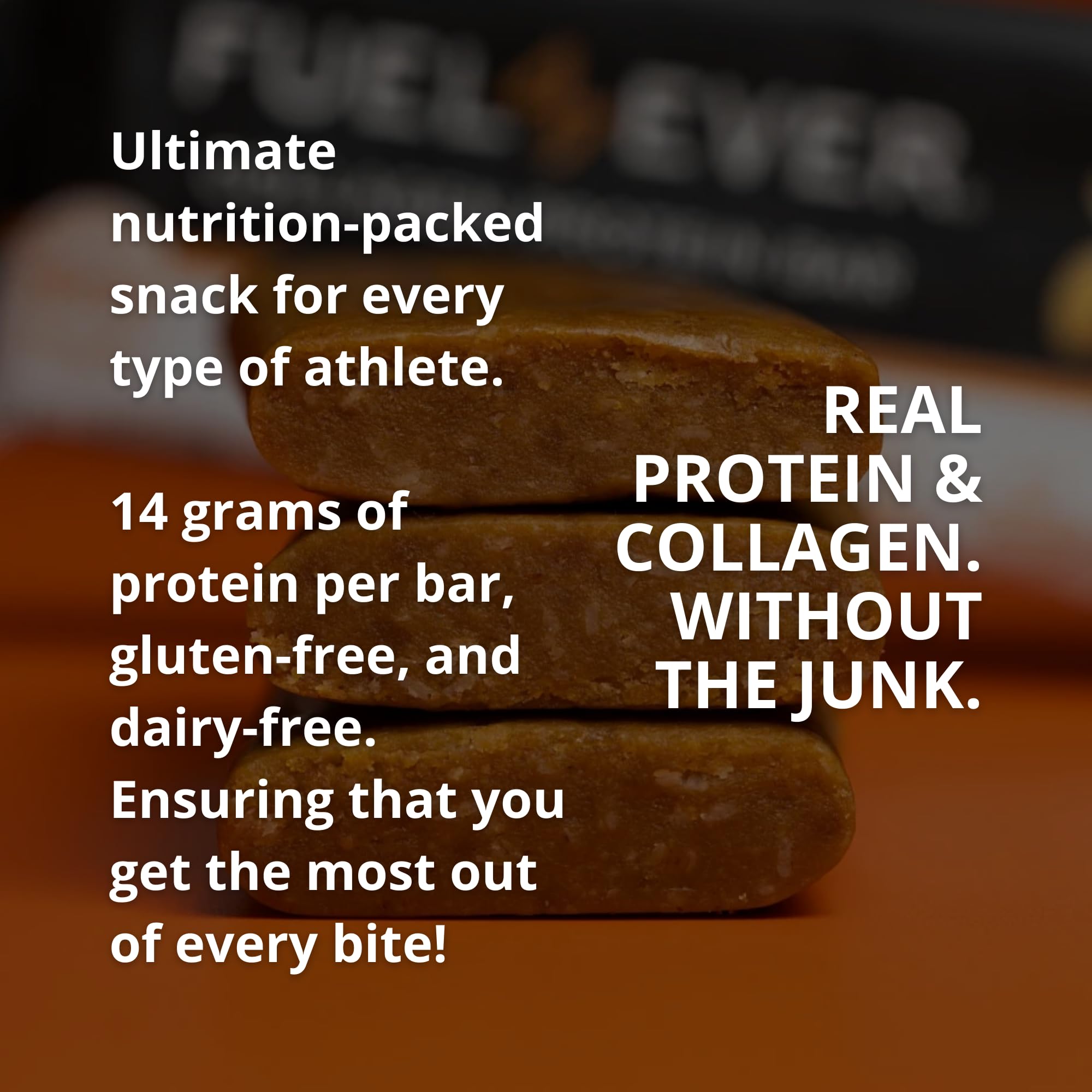 Etiqueta limpia Fuel 4 Ever, sin gluten ni lácteos.